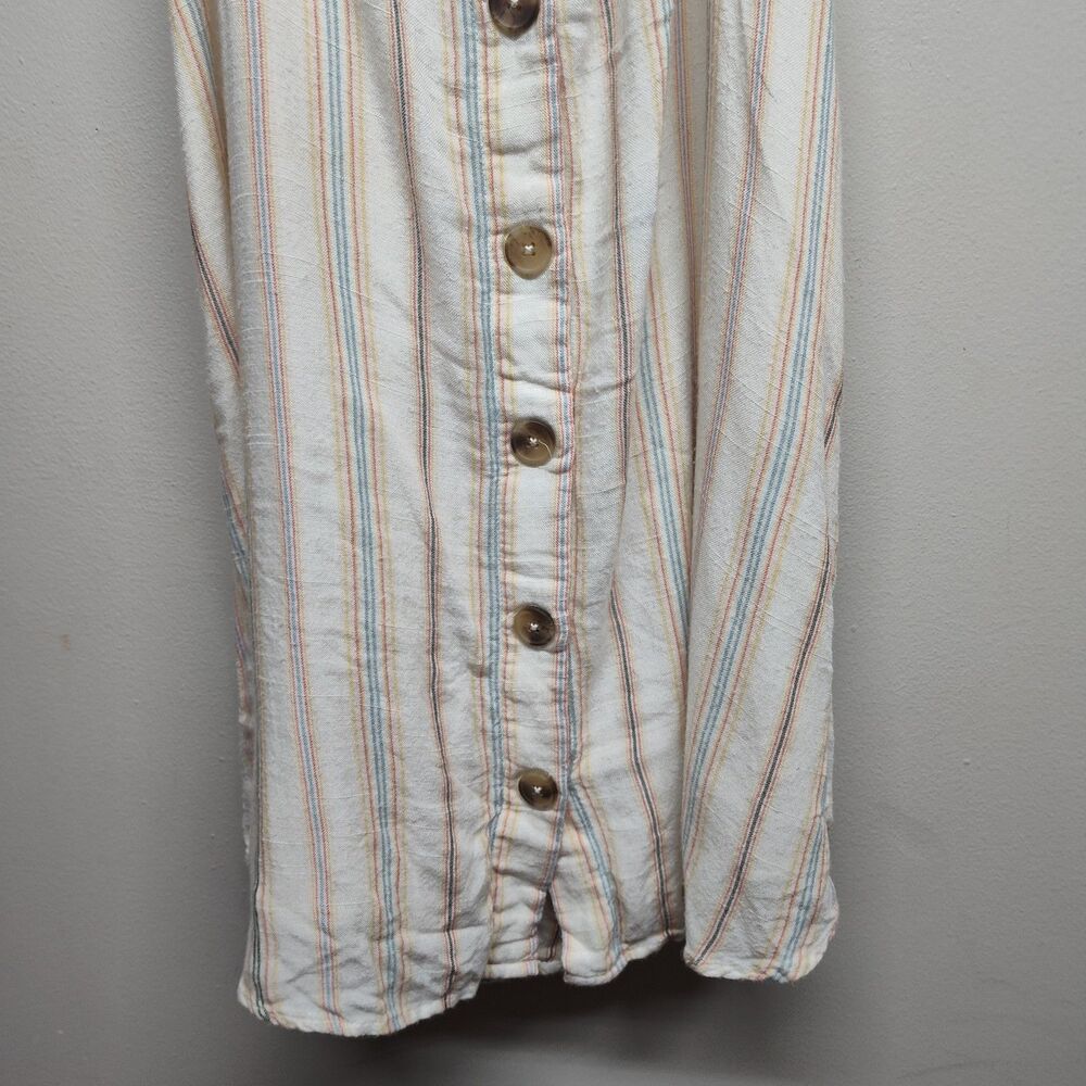 O'neill Mini Dress Women M Cream Blue Stripes Casual Boho Beachy Summer Vacation - Picture 3 of 7